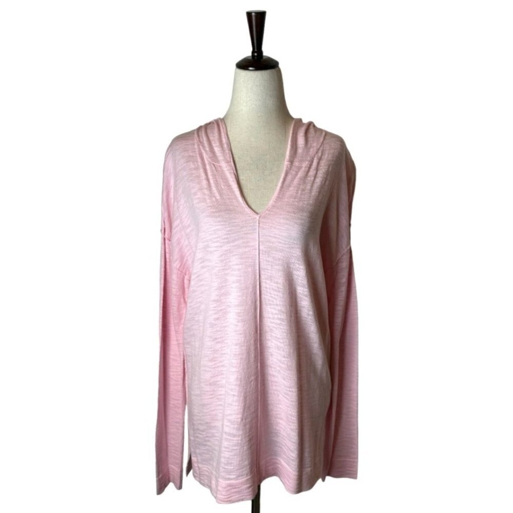 Elliott Lauren Pink Cotton Blend V Neck‎ Lightweight Hooded Sweater Size M